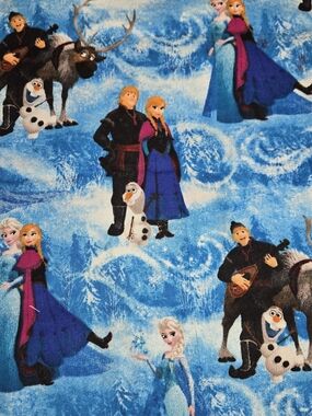 Disney Frozen Cotton Fabric 42x42 Elsa Anna Olaf Blue Craft Quilt
